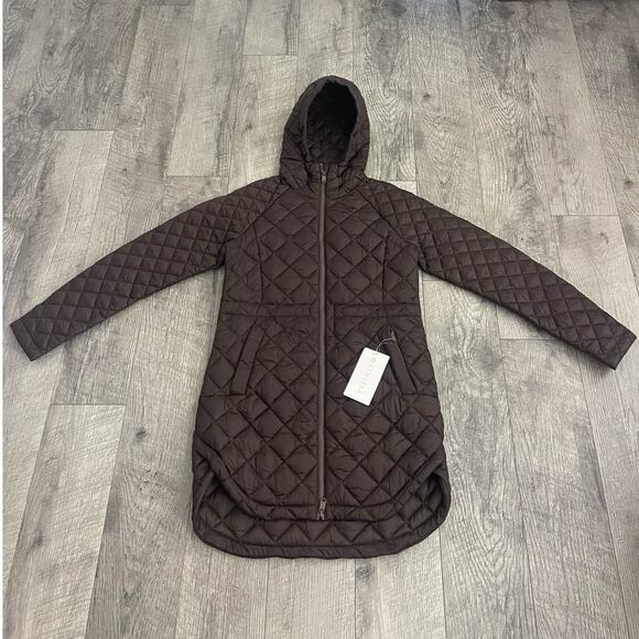 Athleta Whisper Featherless Parka Brown Quilted Hooded Puffer - Picture 8 of 10
